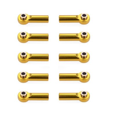 10PCS M4 4mm Thread 25mm Length Link Rod End Ball Head Holder Tie Rod End 3mm Hole Aluminum for RC Hobby Model Car Hop-Up Parts (Color : Gold)