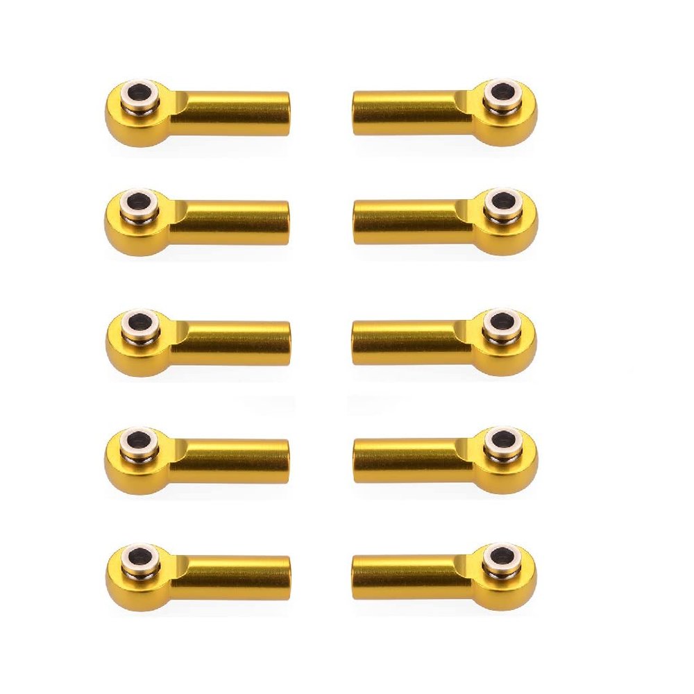 10PCS M4 4mm Thread 25mm Length Link Rod End Ball Head Holder Tie Rod End 3mm Hole Aluminum for RC Hobby Model Car Hop-Up Parts (Color : Gold)