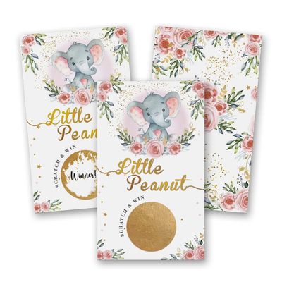50 Baby Shower Scratch Off Game, Pink Elephant Rose Lucky Draw CardParty Activities, Decorations, and Supplies- It's a Girl