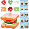 MIKNEKE Wooden Sandwich Stacking Toy for Kids, Toddler to Preschool, Develops Fine Motor Skills, Includes Base, 7 Ingredient Pieces, 10 Flash Cards view 1