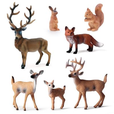 SIENON 7Pcs Forest Animals Figures Toys, Miniature Woodland Figurines with Deer Family, Elk, Fox, Rabbit, Squirrel for Kids Christmas Birthday Party Gift Cake Decorations Educational Project Diorama