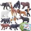 SIENON 12pcs Wild Animals Figure Toys with Cards, Plastic Realistic Zoo Jungle Safari Figurines with Elephant Lion Giraffe Bear Gorilla Hippo for Kids Educational Learning Party Favors Cake Decoration view 1