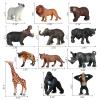 SIENON 12pcs Wild Animals Figure Toys with Cards, Plastic Realistic Zoo Jungle Safari Figurines with Elephant Lion Giraffe Bear Gorilla Hippo for Kids Educational Learning Party Favors Cake Decoration view 2