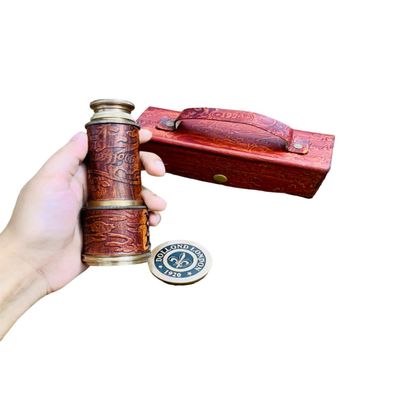 Personalized Nautical Vintage Brass & Leather Handheld Functional Telescope with Leather Case - Pirate Spyglass, Sailor Gift, Gift for Dad