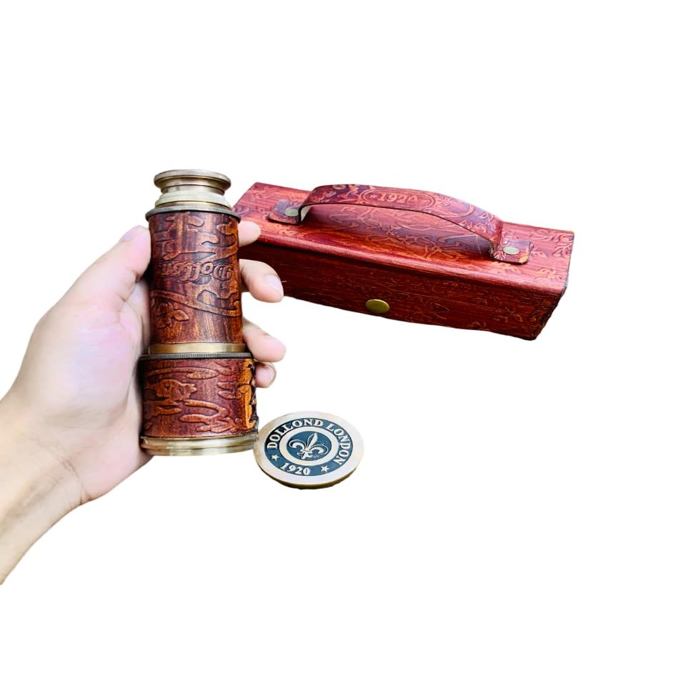 Personalized Nautical Vintage Brass & Leather Handheld Functional Telescope with Leather Case - Pirate Spyglass, Sailor Gift, Gift for Dad