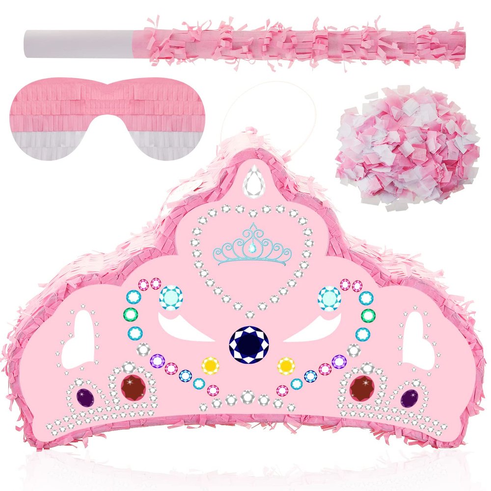 Lewtemi Piata Party Decorations with Stick Blindfold and Confetti for Party Decorations Centerpiece, Photo Prop, Birthday, Funny Anniversary(Pink Crown)