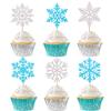 24 Pack Glitter Snowflake Cupcake Toppers and Picks - Winter Frozen Cake Decorations for Christmas, Baby Shower, Kids Birthday Party Supplies - Light Blue/Silver view 1