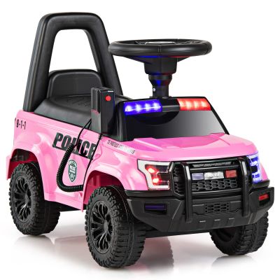 OLAKIDS Ride On Push Police Car, Toddler Foot-to-Floor Sliding Toy with Siren, Steering Wheel, Megaphone, Horn, Headlights, Under Seat Storage, Kids Racer Walking Gift for Boys Girls 1-3 (Pink)