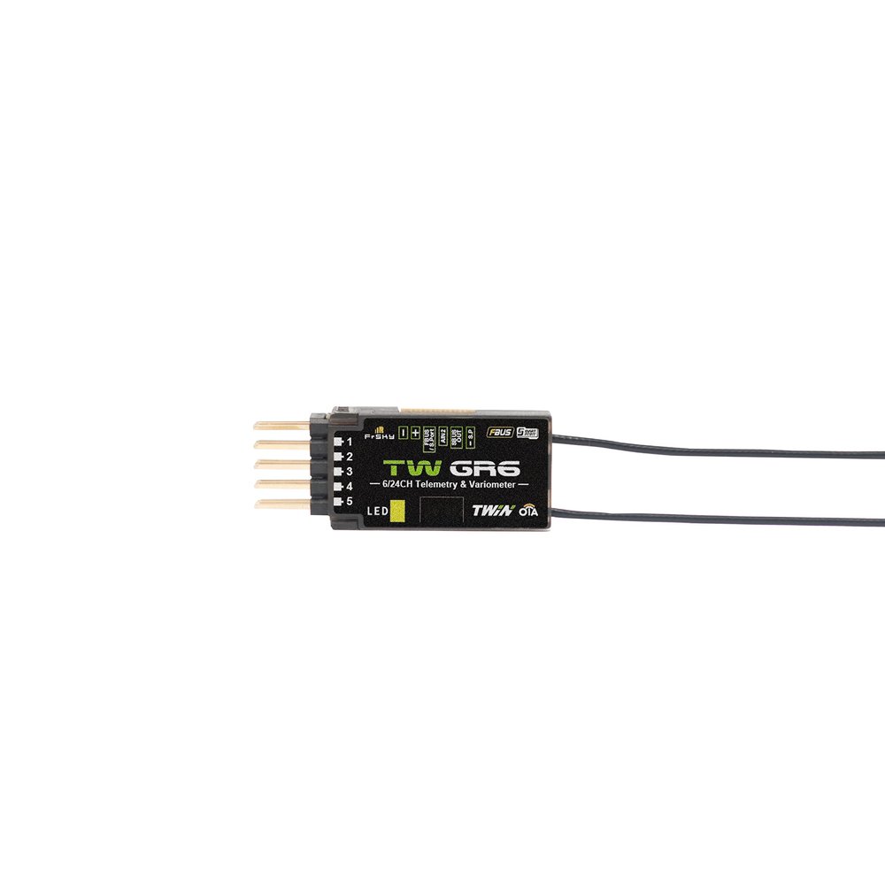 FrSky TW GR6 Receiver Dual Active 2.4GHz TW Protocol Built-in Precision Variometer 6 PWM + SBUS Output Long Range & Low Latency Race Mode FBUS/S.Port Telemetry Glider & FPV Ready