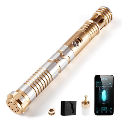 Upgrade Xeno 3.0 Sensitive Smooth Swing Xenopixel Light Saber, Motion Control 34 Set Sound Fonts Light Saber, 12 Types Blade Mode, Infinite Color Changing, Rechargeable Light Sabers Toy Tools-Gold