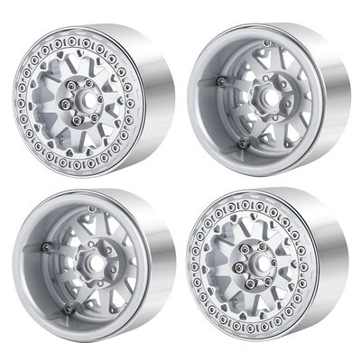 RCLIONS RC 2.2" Beadlock Wheels 35mm Aluminum Rims for AXIAL Wraith RR10 TRX4 1/10th RC Crawler Truck Car (Silver)