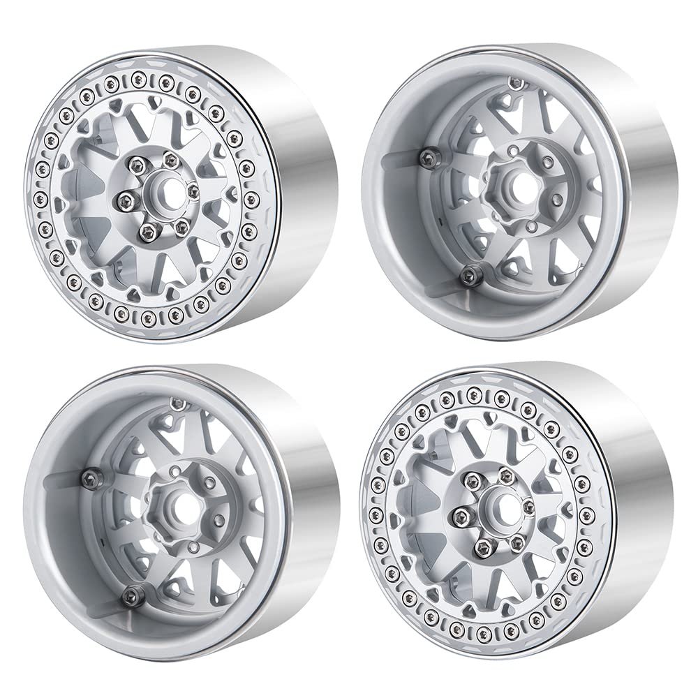 RCLIONS RC 2.2" Beadlock Wheels 35mm Aluminum Rims for AXIAL Wraith RR10 TRX4 1/10th RC Crawler Truck Car (Silver)