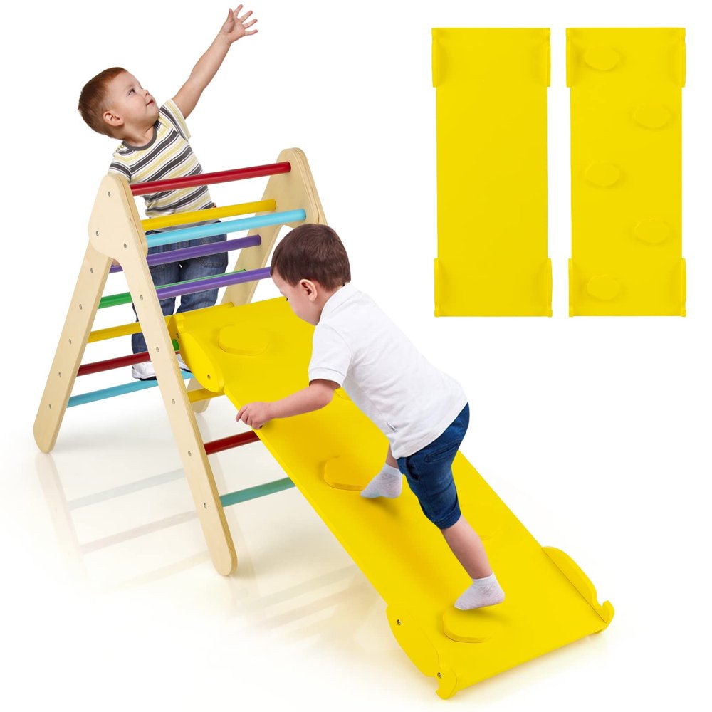 HONEY JOY Triangle Climber with Ramp, 2-Side Ramp for Climb & Slide, Kids Climbing Triangle Ladder for Daycare, Gym & Playground, Wooden Montessori Climbing Toys for Toddlers, Gift for Boys Girls