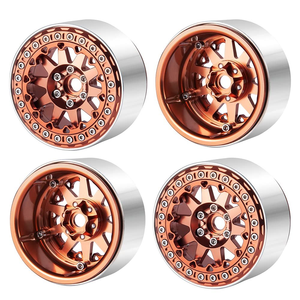 RCLIONS RC 2.2" Beadlock Wheels 35mm Aluminum Rims for AXIAL Wraith RR10 TRX4 1/10th RC Crawler Truck Car (Brown)