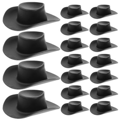 jojofuny 20 Pcs Plastic Mini Hat, Cute Mini Western Hats, Mini Hats DIY Craft for Dollhouse Decorations Miniature Doll Hats Doll Dress Up Party Accessories(Black)