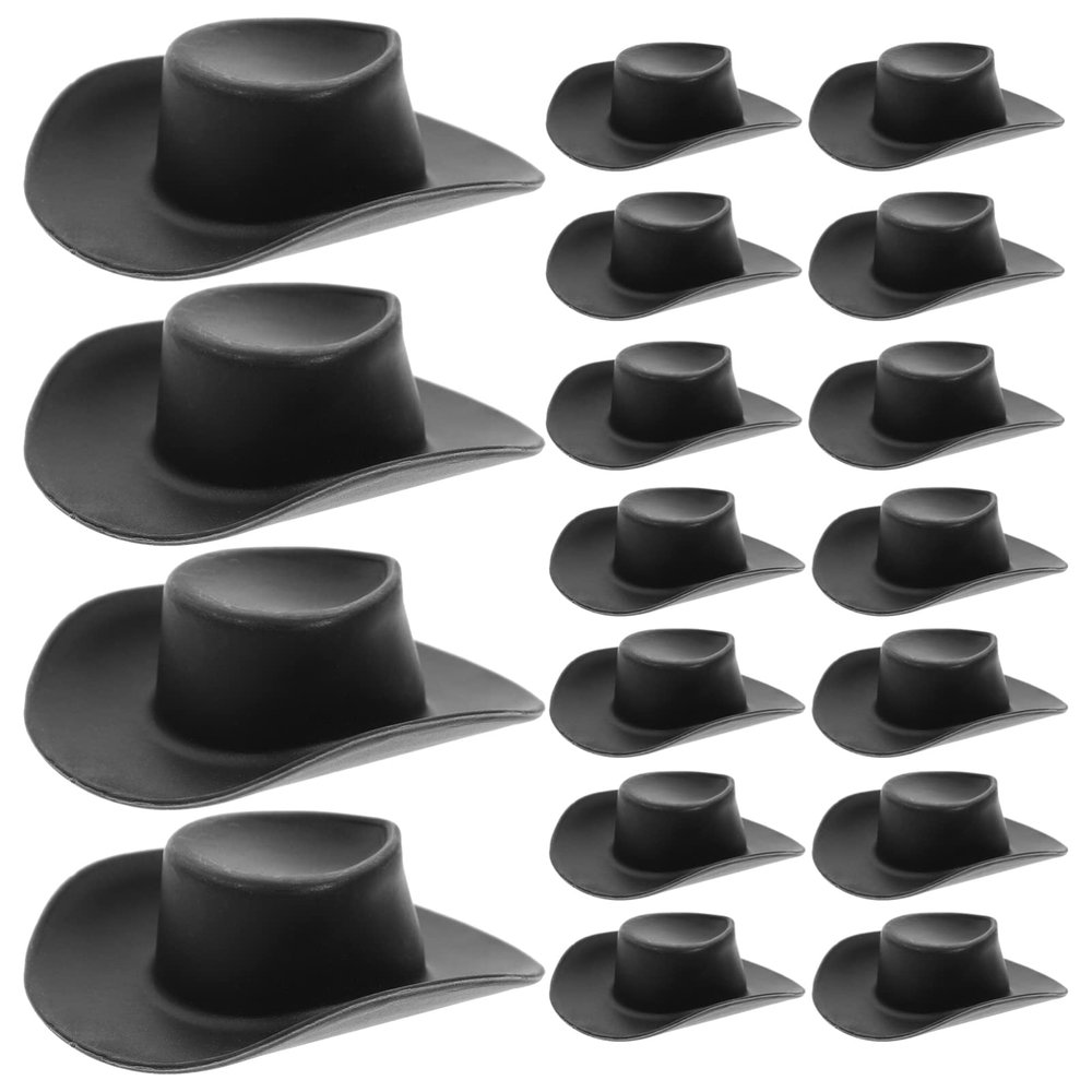 jojofuny 20 Pcs Plastic Mini Hat, Cute Mini Western Hats, Mini Hats DIY Craft for Dollhouse Decorations Miniature Doll Hats Doll Dress Up Party Accessories(Black)