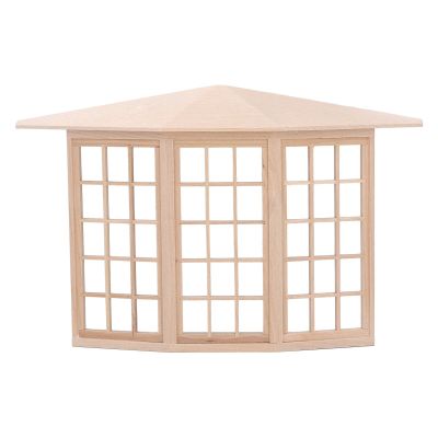112 Dollhouse Bay Window Exquisite Miniature Wooden 45 Degree Corner 3 Sided Window Model for DIY