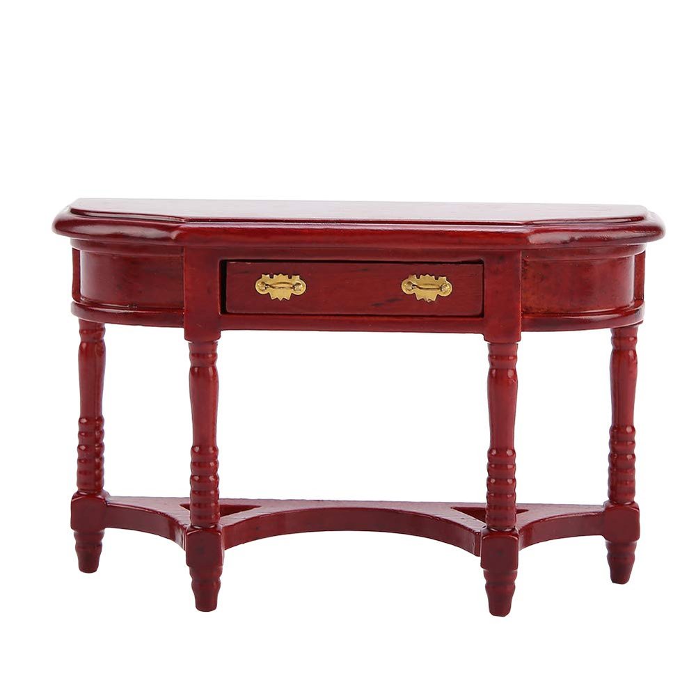 LIZEALUCKY Miniature Wood Side Table Dollhouse Tea Table Half Round Table Model 1: 12 Scale Miniature Accessories for DIY Dollhouse Furniture