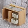 1:12 Dollhouse Miniature Furniture Bathroom Kitchen Sink with Cabinet Basin Set Dolls House Light Oak Sink Unit with Towel Rail Miniature Wooden Kitchen Furniture view 2