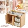 1:12 Dollhouse Miniature Furniture Bathroom Kitchen Sink with Cabinet Basin Set Dolls House Light Oak Sink Unit with Towel Rail Miniature Wooden Kitchen Furniture view 3
