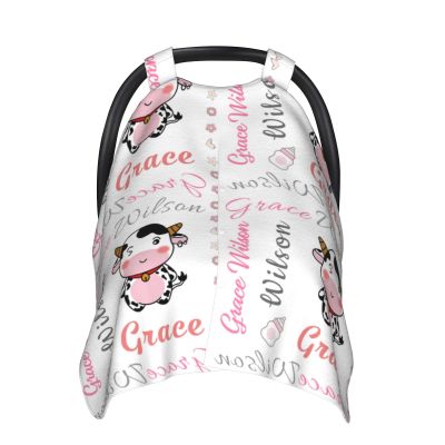 Personalized Cute Little Cow Baby Car Seats Canopy for Babies with Name, Custom Monogram Car Seat Covers for Girls, Opening Minky Nursing Breastfeeding Cover Infant Carseat Canopies for Newborn