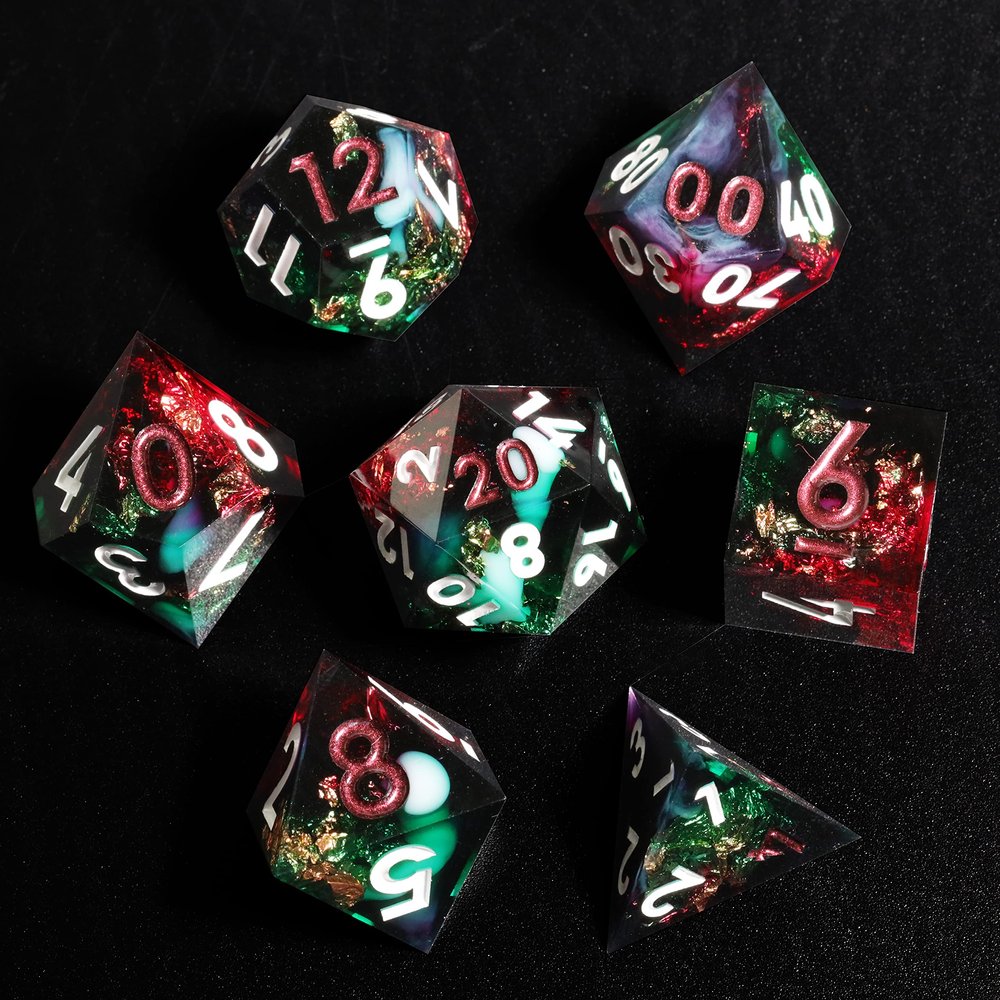 Mini Planet Sharp Edge DND Polyhedral 7Pcs Dungeons and Dragons Handmade Dice Set