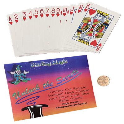 Ted's Sterling Magic Bicycle Svengali Deck Trick in Blue Back, Hearts Suit, Choose Your Force Card (Nine)