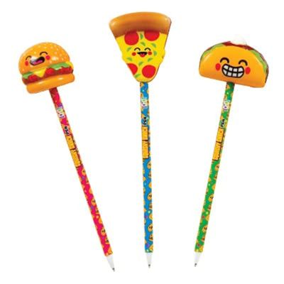 ToyPlaya Fast Food Theme Squishy Snacks Pens with Pizza, Taco, and Hamburger Topper (3X pcs)