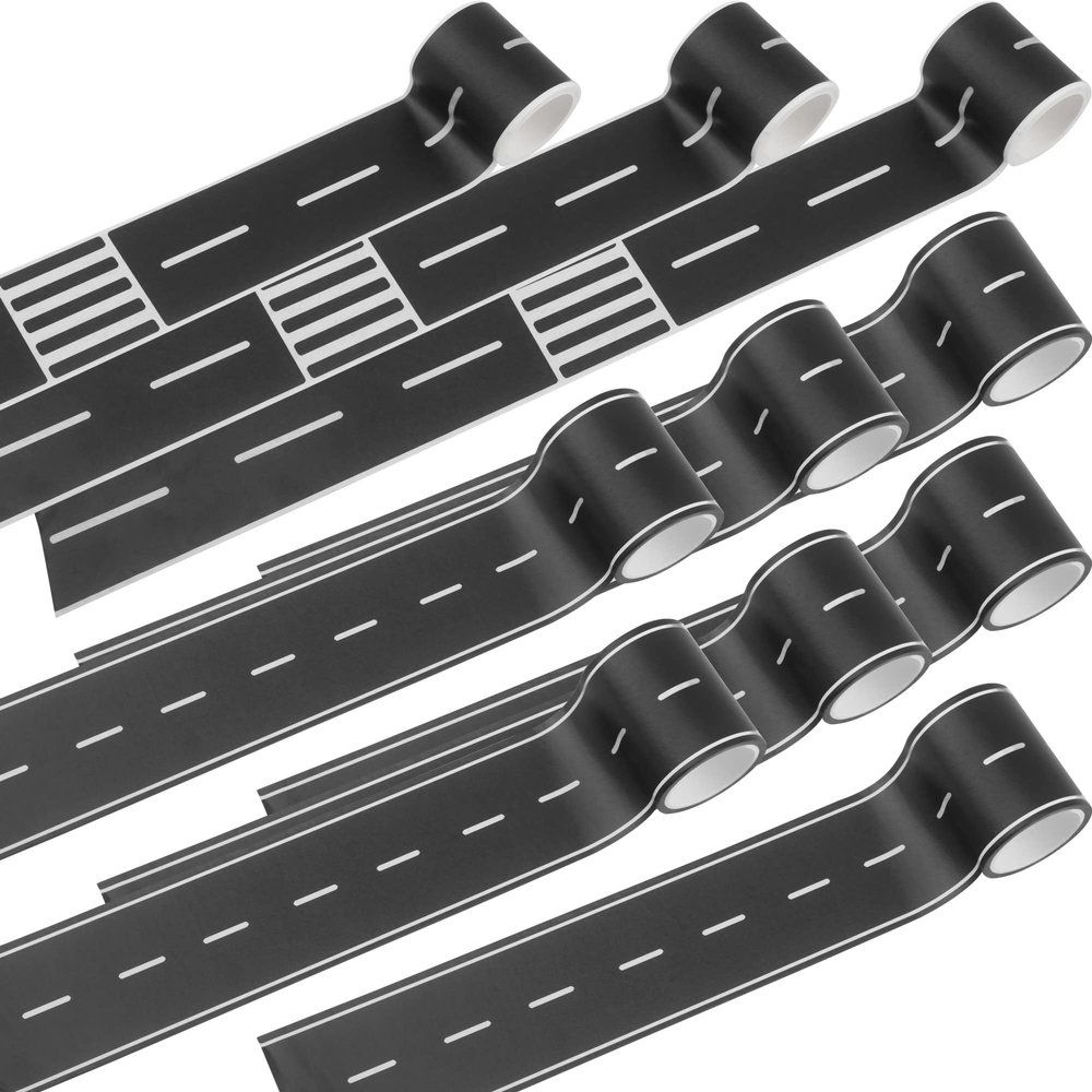 Haconba 10 Rolls 16.4 Feet Road Tape Black Road Tapes for Kids Toy Car Track Racing Party Decoration (Style Set 1)