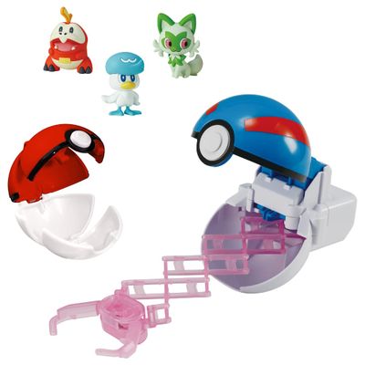 Pokemon Monster Collection Pop-N-Catch & Pokedelze Travel Set of 3 (Quaxly, Fuecoco, Sprigatito, Great Ball, Pokeball)