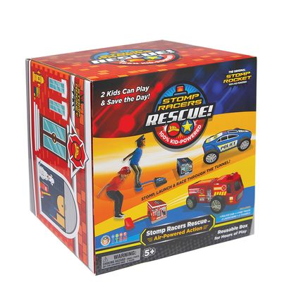 Stomp Rocket Original Stomp Rescue Racers - Dueling Race Cars for Kids - 1 Firetruck, 1 Police Car, 2 Launch Pads and 2 Tunnels - Fun Toy and Gift for Boys or Girls Age 5+ Years Old - STEM Toy
