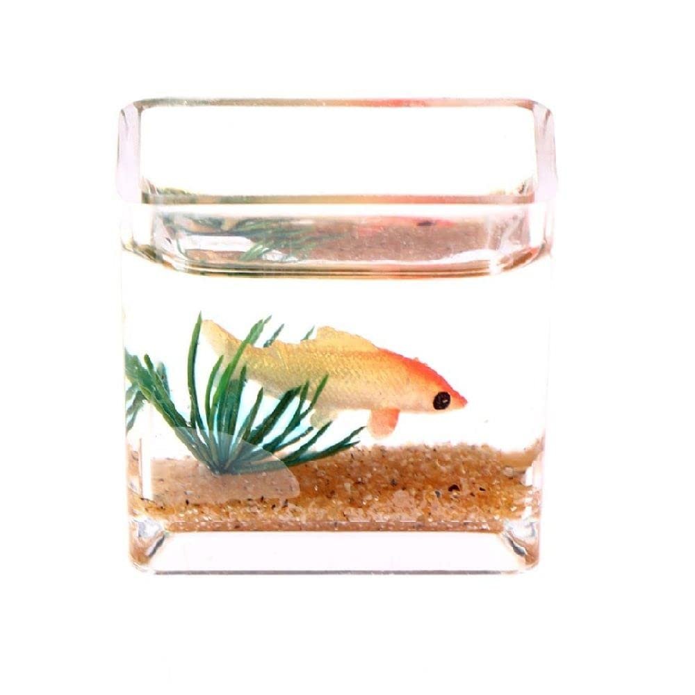 1: 12 Miniature Glass Fish Tank Bowl, Miniature Aquarium Ornament, Mini Fish Tank Desktop Landscape Ornaments(Square)