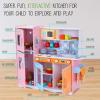 Lil' Jumbl Kids Kitchen Set, Pretend Wooden Play Kitchen with Chalk Board, Play Phone, Towel Rack & Ice Dispenser, Clicking Knobs, Pots & Utensils Included - Colorful view 3