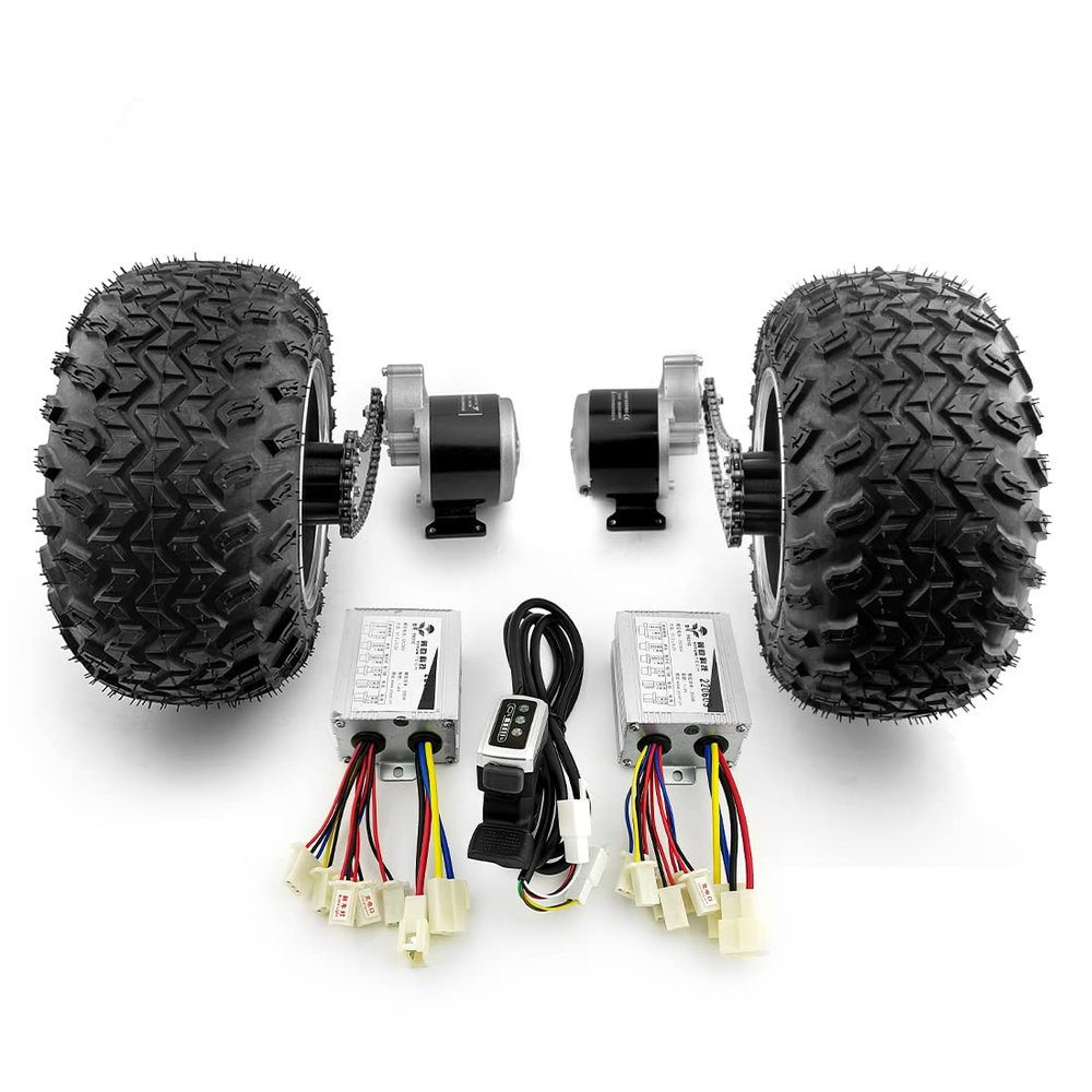 L-faster Dual 10 Inch Off-Road Fat Wheel 350W Geared Motor Chain Drive Kit Reverse Switch for Sand Buggy Wagon Bike (36V350W Max 8kph)