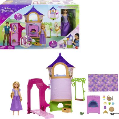 Disney Princess Toys, Rapunzel Posable Doll and Tower Playset with 360 Play, 6 Play Areas and 15 Accessories, Inspired by the Disney Movie