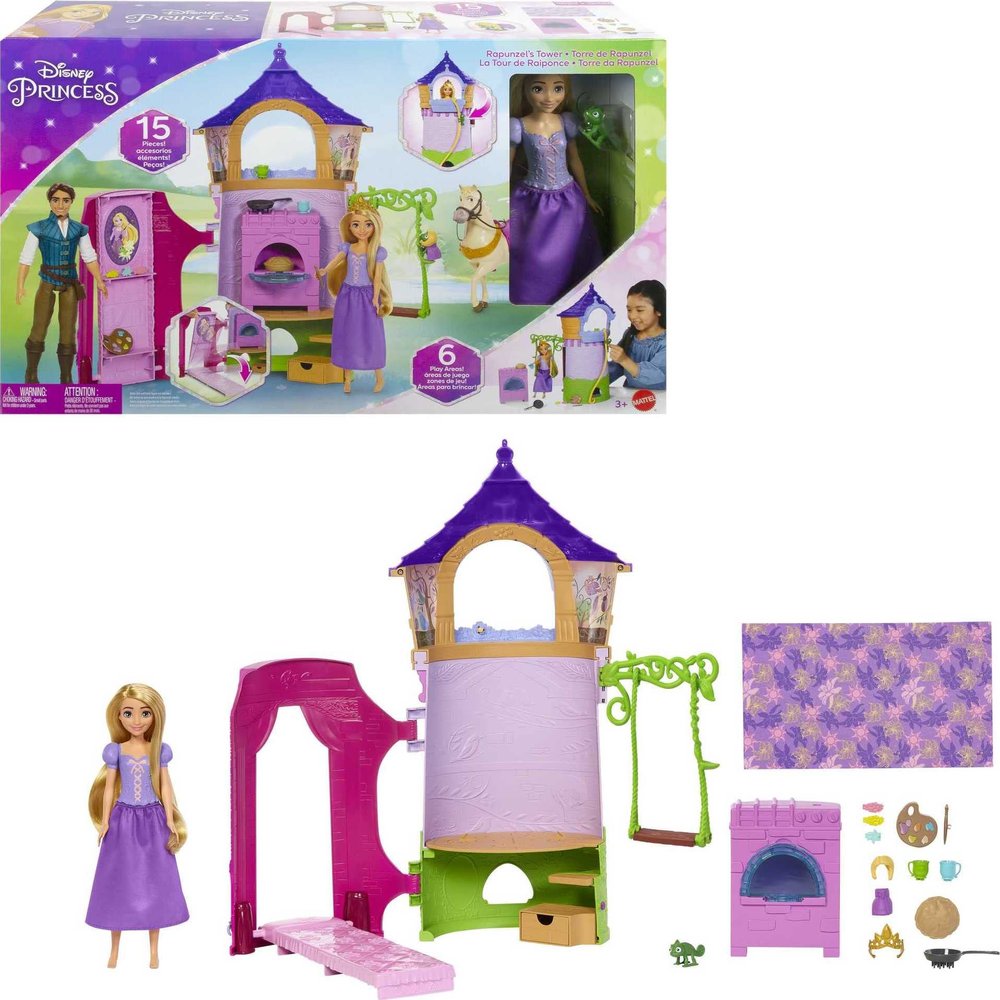 Disney Princess Toys, Rapunzel Posable Doll and Tower Playset with 360 Play, 6 Play Areas and 15 Accessories, Inspired by the Disney Movie
