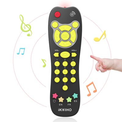 iKOIHO Baby Remote Control Toy, Realistic Toddler TV Remote Toy with Light Sound Kid Learning Education Musical Toys with English French Spanish Infant Gift for Boys Girls 6M+ (Black)