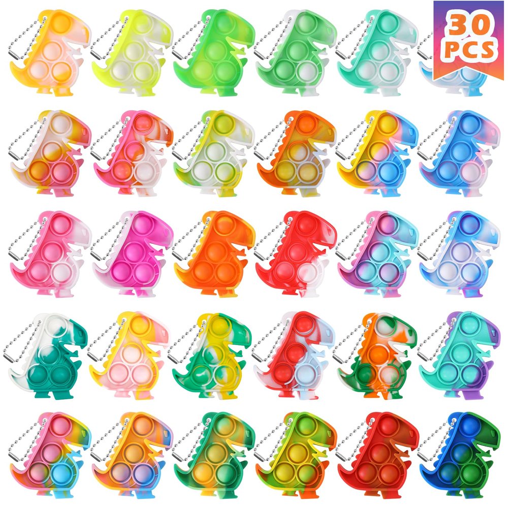 Dinosaur Party Favors Dinosaur Keychains Kids Party Favors Fidget Toys Bulk 30 Pack Mini Pop Fidget Keychain Its, Dino Favors for Kids 4-8 Children Mini Supplies It Small Birthday Decorations Trinkets