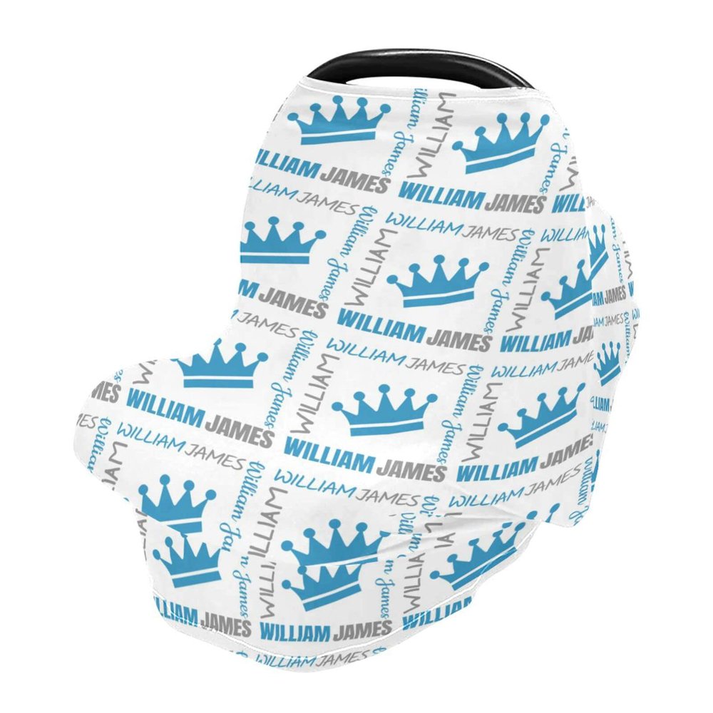 Personalized Prince Crown Baby Car Seat Covers with Name, Custom Monogram Nursing Cover Breastfeeding for Babies, Carseat Canopy for Boys, Infant Stroller Cover, Breathable Carseats Cover