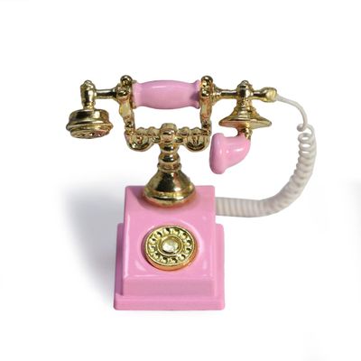 Dollhouse Telephone 1:12 Miniature Vintage Rotary Phone Model Desk Decoration Retro Mini Accessorries for Artificial House Living Room Scene (Pink)