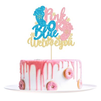 1Pcs Pink or Blue We Love You Cake Topper Winter Gender Reveal Cake Topper Snowflake Gender Reveal Cake Decoration for Winter Baby Shower Decorations