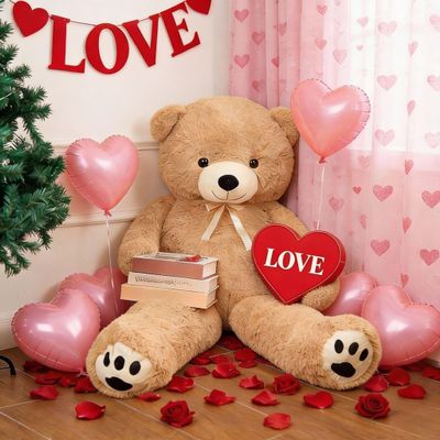 Meooeck Giant Bear 5 Feet Big Giant Large Stuffed Bear 59'' Plush Cute Huge Tall Light Brown Stuffed Valentines Day Gift for Girlfriend Wife Lover Birthday Present