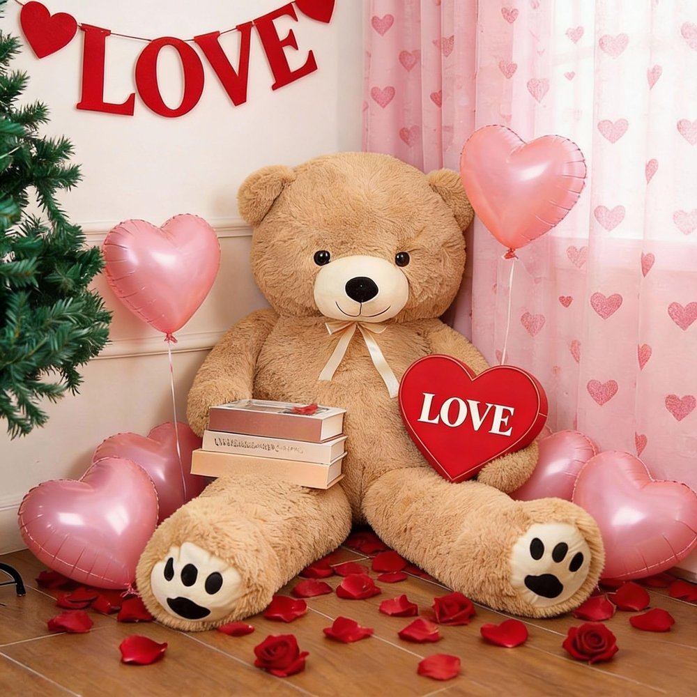 Meooeck Giant Bear 5 Feet Big Giant Large Stuffed Bear 59'' Plush Cute Huge Tall Light Brown Stuffed Valentines Day Gift for Girlfriend Wife Lover Birthday Present