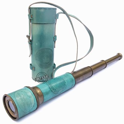 Antique Brass Telescope in Leather Case Box Nautical Spyglass Steampunk Marine Captain Sailor Decor Gift