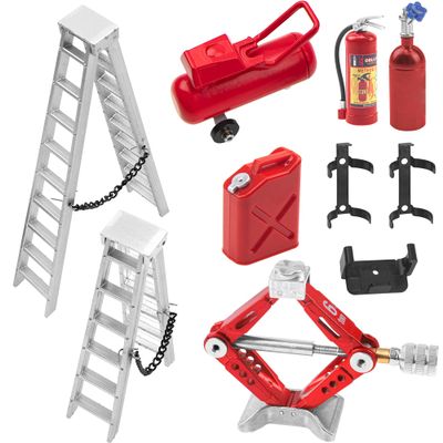 6Pcs RC Scale Fire Extinguisher Nitrogen Bottle Ladder Mini Fuel Tank Jack Stands RC Decoration Accessories Compatible with TRX4 Axial SCX10 D90 Tamiya CC01 Redcat Gen7 1/10 RC Crawler