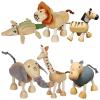 6 Pack Bendable Wooden Animal Figurines - Smooth Natural Wood Zoo & Jungle Safari Animals - Preschool Learning & Education Toys for Toddlers & Kids view 1