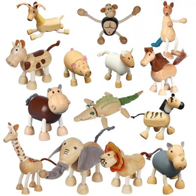 14 Pack Bendable Wooden Animal Toys, Smooth Natural Wood Zoo Farm Jungle Safari Animals Figures, Preschool Learning & Education Toys for Toddlers Kids