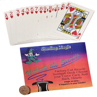 Ted's Sterling Magic Bicycle Svengali Deck Trick in Red Back, Hearts Suit, Choose Your Force Card (Eight)