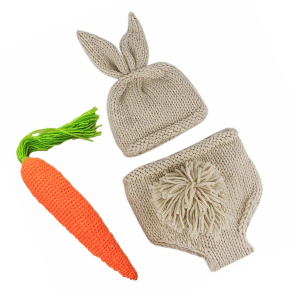 Abaodam 3pcs Knitted Baby Photo Outfits Newborn Bunny Costume Easter Set for Boys Girls
