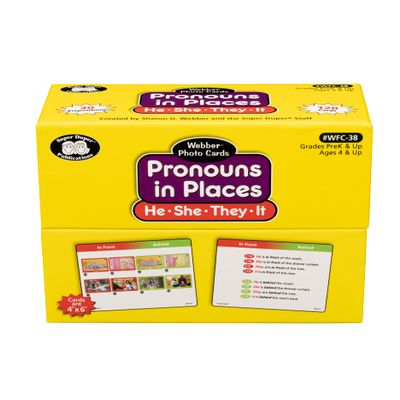 Super Duper Publications | Webber Photo Cards Pronouns in Places | Grammar - Subjective Pronouns (He, She, They, It) and 30 Prepositions | Educational Learning Resource for Children